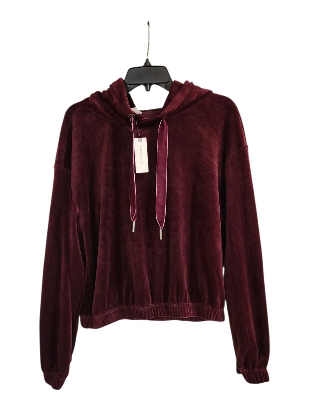 NWT Anthropologie Daily Practice Burgundy Velour Velvet Cropped Hoodie Small